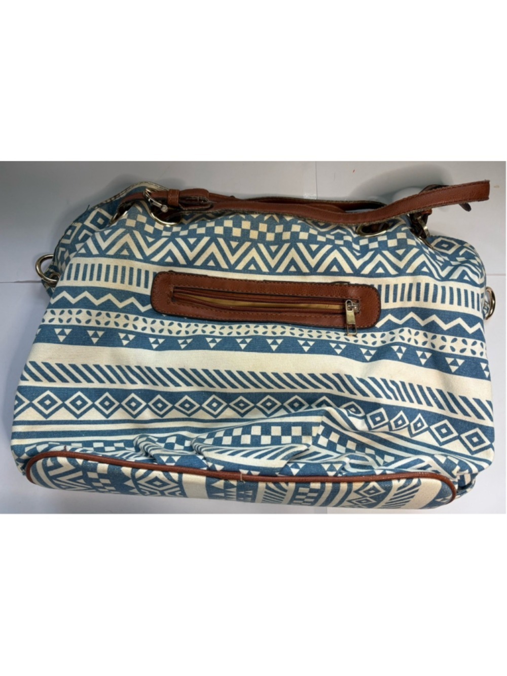 Boho Tribal Aztec Canvas Tote Bag Purse Blue Geometric Southwestern Slouchy